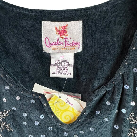 NWT Quacker Factory Navy Blue Velour Beaded Caftan – Women’s Size 1X - Picture 4 of 4